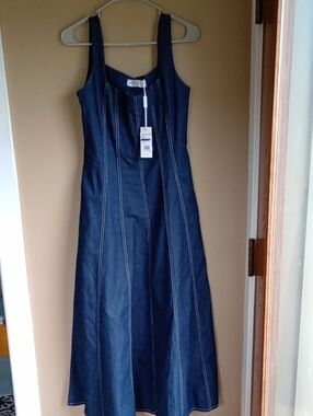 Petal & Puff Denim Corset Fit And Flare Maxi Tank Dress Size M New With Tgs
